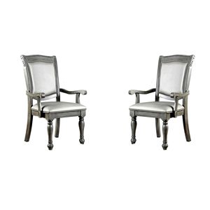 Chaises de salle à manger en bois massif traditionnel classique glorieux siège de coussin en similicuir gris pieds tournés 2pc fauteuils pour salle à manger - Product Image 3