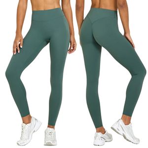 Leggings de yoga pour femmes, taille mi-haute, couleur unie, dos en V, sans couture avant, effet push-up fessier, pour le contrôle du ventre, collants d'entraînement - Product Image 1