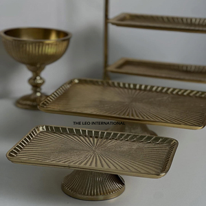 Creative Rectangle Shape Latest Design <b>Serving</b> Tray <b>Set</b> of 2 Aluminum Hand Engraved Design Tray for Party Equipment - Product Image 1