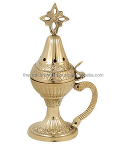 Quemador de incienso grabado, símbolo de cruz fundida en plata y oro en la parte superior, quemador de incienso decorativo de mesa de Perfume de iglesia de Venta caliente - Product Image 3