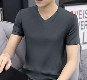 New Design T-shirts Short Sleeve Men V-Collar T-Shirt Plain Men's T-shirts - Product Image 6