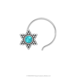 Indian Mores 925 Sterling <b>Silver</b> Round Shape Turquoise Cup Setting <b>Nose</b> Pin Stud for Women Girls - Product Image 1