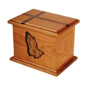Urnas de Cremación de Madera Grandes Personalizadas, Caja para Cenizas de Adultos, Tallada con Manos en Oración y Cruz, Urnas Decorativas de Madera para Funerales Cristianos - Product Image 1