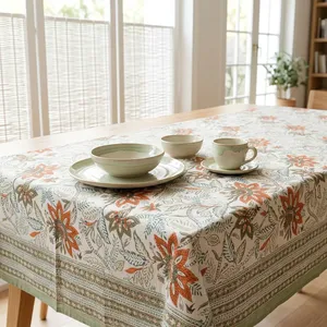 Floral Printed Cotton <b>Tablecloth</b> Square Pastoral Style Washable Home Decor Hand block Pattern Cotton Table Cloth - Product Image 6