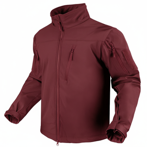 Chaqueta Táctica de Forro Polar Color Granate para Hombre, Cuello Alto, Cierre de Cremallera, Resistente al Viento, Estilo Workwear, Corte Regular, para Otoño - Product Image 6