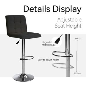 Set di 2 Sgabelli da Bar Alti con Cuscino Quadrato, Sgabelli da Bar Neri con Schienale e Poggiapiedi, 1 Set - Product Image 6