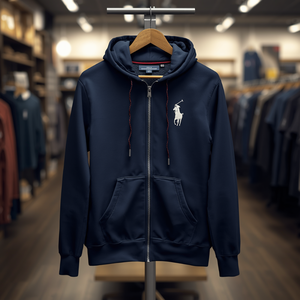 Men’s Polo Zip Up Hoodie Cotton Fleece Casual Long Sleeve Sweatshirt Jacket with OEM ODM Customization - Product Image 4