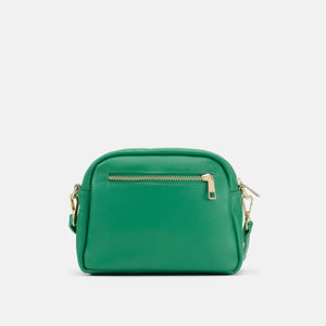 Sac bandoulière compact en cuir véritable vert avec fermeture éclair et sangle réglable pour les voyages quotidiens - Product Image 3