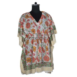 100% Cotton Women Kaftan Dress Hand Block Printed Short Caftan for Casual Occasions KFCS104 Light Weight Natural Waistline ODM - Product Image 3