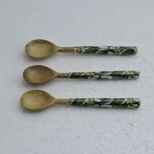 Cuchara de madera artesanal de mango con diseño de empuñadura esmaltada, utensilios de servir con colección de arte esmaltado impreso - Product Image 5