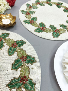 Holly HandWork <b>Beaded</b> <b>Placemat</b> Handmade Christmas Table Mat Round Holiday Charger Plate Festive Dining Table Decor - Product Image 5