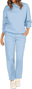 Ensemble 2 pièces oversize bleu ciel pour femme : sweat-shirt à col rond et pantalon de jogging à revers, respirant, avec capuche et pantalon de survêtement - Product Image 6