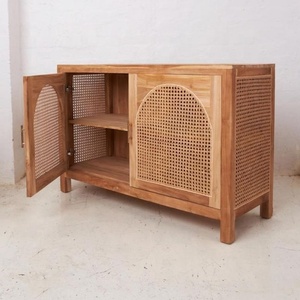 Meuble TV moderne inachevé à 2 portes en bois de teck massif Meuble de rangement multimédia en bois brut pour villas et chambres à coucher Mobilier de maison à usage domestique - Product Image 3