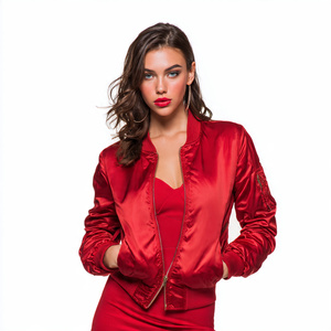 Chaqueta Bomber Corta de Satén para Mujer, Moda Urbana de Invierno, Chaquetas de Satén, Chaquetas Bomber Cortas con Cuello Redondo para Mujer - Product Image 4