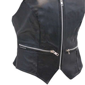 Gilet en cuir pour femme de haute qualité, en cuir véritable souple, zippé, décontracté, coupe ajustée, pour l'extérieur, club, motard, en vente - Product Image 5