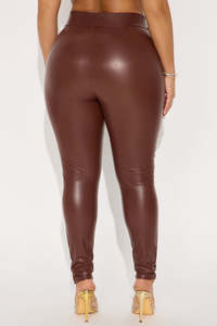 Leggings en similicuir taille haute, couleur unie, extensibles, ajustés, longueur intégrale, pour femmes, grandes tailles, toutes saisons, pantalons tricotés - Product Image 2