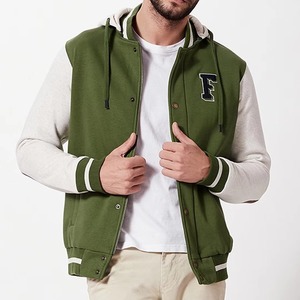 Veste universitaire verte pour homme, manches blanches, style preppy, à capuche, lettre F brodée, fermeture boutonnée sur le devant, coupe classique, automne - Product Image 3