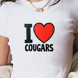 Camiseta corta de moda para mujer Heart I Love COUGARS - Product Image 3