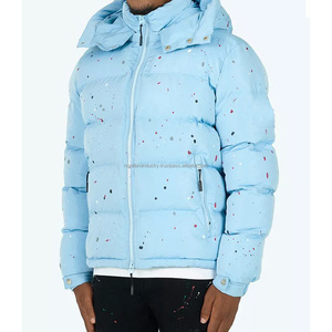 เสื้อโค้ทดีไซน์2025มีฮู้ดแบบถอดได้สำหรับผู้ชายแจ็กเก็ตทรงพองออกแบบได้ตามต้องการสีฟ้าสำหรับฤดูหนาวโลโก้ OEM - Product Image 5
