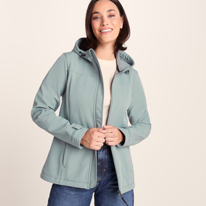 Veste softshell pour femme, couleur turquoise, manches longues, fermeture éclair, capuche, imperméable, style décontracté, couleur unie, longueur normale, manteaux pour femmes - Product Image 3