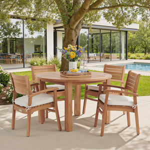 Ensemble de table de jardin en acacia/teck avec chaises, meubles de patio en bois massif, ronds/carrés, résistants aux intempéries, design rustique - Product Image 1