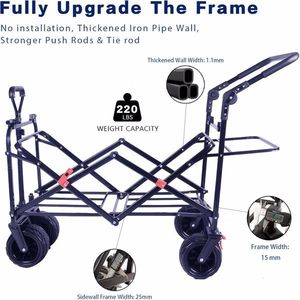 Collapsible Heavy Duty Folding Wagon Cart Removable Canopy 4\" Wide Large All Terrain Wheels Brake Adjustable Hand for Camping - Product Image 4