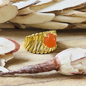 Fashionable 18k Gold Plated Brass <b>Ring</b> Carnelian Vintage Style <b>Statement</b> <b>Ring</b> Hollow Cutout Band <b>Ring</b> Wholesale <b>Ring</b> For Women - Product Image 3