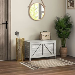 Cassettiera Contenitore Grigia Effetto Legno Stile Rustico con Coperchio Sollevabile e Cerniera di Sicurezza per Camera da Letto, Ingresso, Soggiorno e Armadi - Product Image 2