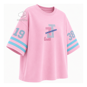 T-shirt à col rond pour femme Jack And Jill Of America, avec strass et lettres grecques, manches rayées, motif graphique, rose et bleu - Product Image 2