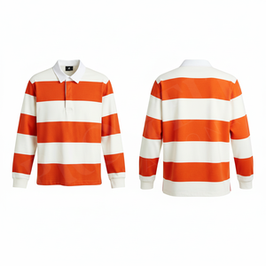 Polo à manches longues rayé imprimé sur mesure pour homme, style rugby décontracté, mélange de coton, confortable, streetwear tendance - Product Image 4