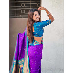 Sari tissé violet Elite Weaves en soie douce Paithani Zari, vêtements indiens et pakistanais, 650g en stock - Product Image 3