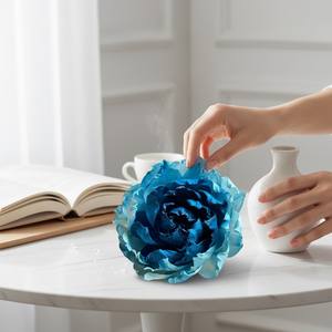 Fleurs de pivoine bleu foncé et bleu clair en bois de Sola 11 CM, tige en fibre de plante de Sesbania, aromathérapie artisanale - Product Image 4