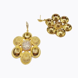 Flower Shape Sterling Silver 22k Gold Plated Vintage Drop Earrings <b>Crystal</b> Rhinestone Center for Women's Party Luxury Jewelry - Product Image 4