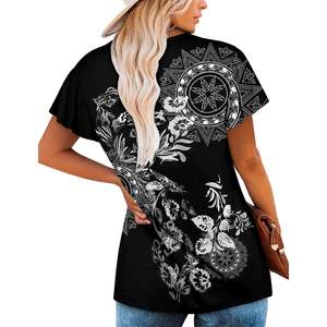 Túnica de manga corta con cuello en V para mujer de verano 2025, blusa elegante bonita en blanco y negro, tallas M" - Product Image 1