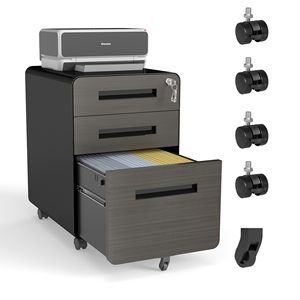 Armadietto Portadocumenti Mobile a 3 Cassetti per Ufficio Domestico, in Metallo Completamente Assemblato, con Serratura e Ruote, Colore Nero - Product Image 5