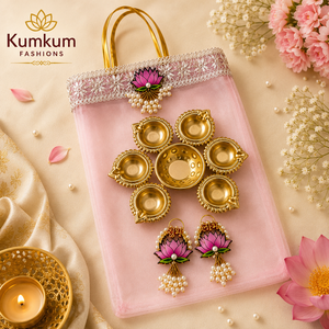 Bolsa de Regalo de Organza Premium con Juego de Diya Tradicional Urli, Regalo de Boda India, Recuerdo de Pooja, Diwali, Rakhi, Recuerdos Festivos - Product Image 2