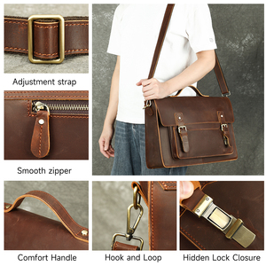 Genuine Leather Soft Luxury Messenger <b>Bag</b> Unisex <b>Work</b> Laptop Handbag Personalized Design Lightweight Zipper Closure Royal - Product Image 2