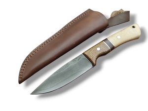 Cuchillo de Supervivencia Nórdico de Acero Industrial de Alto Carbono con Mango de Hueso y Micarta, Funda de Cuero, Largo Total de 8 Pulgadas, Espiga Completa, para Camping y Caza - Product Image 1
