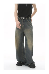Pantalon en jean délavé coupe ample décontracté pour homme à prix abordable, imprimé, jambe large, vente en gros - Product Image 2