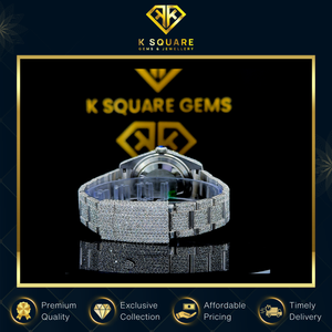 Montre de qualité supérieure à mouvement automatique à quartz, résistante à l'eau, VVS, unisexe, en acier inoxydable, verre saphir, diamant moissanite - Product Image 5