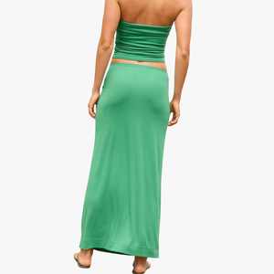 Conjunto de top corto sin tirantes y falda larga verde para mujer, ropa sexy para discoteca, conjunto de dos piezas de punto para primavera/verano, conjuntos de ropa exterior para mujer - Product Image 2