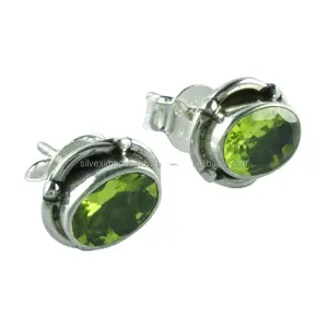 Peridot Đá Thiết Kế Quyến Rũ 925 Sterling Bạc Bông Tai Đinh 925 Handmade Bạc Bông Tai Pendientes De Peridoto De Plata