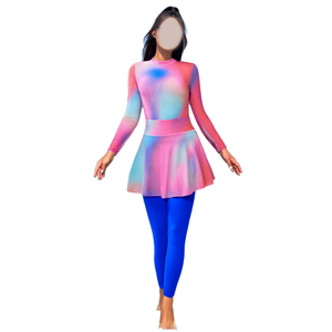Ensemble burkini imprimé tendance à col ras du cou pour femme, avec logo frontal découpé, sans couture, séchage rapide, respirant et écologique - Product Image 1