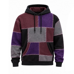 Sweat-shirt à capuche polaire vintage délavé pour homme, style gothique Halloween, avec patchwork et broderie en point de croix, coupe oversize et poche kangourou - Product Image 5