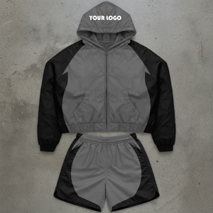 Custom Sweatsuit Track Short Set Nylon <b>Polyester</b> Suit Summer Two Piece Windbreaker <b>Tracksuit</b> Hoodie and Shorts Jacket Sets Men - Product Image 6