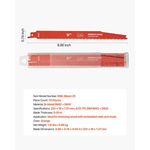 Confezione da 25 Lame per Sega a Gattuccio Bimetalliche 6/12 TPI 100mm, Gambo Universale, Denti Affilati, Materiale M42, Lunghezza Lama 6mm - Product Image 5