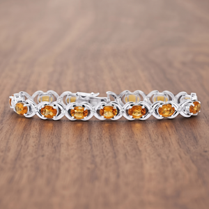Wholesale 925 Sterling <b>Silver</b> Natural Oval Citrine Cubic Zirconia Criss Cross Link <b>Bracelet</b> Memoria Jewels - Product Image 5