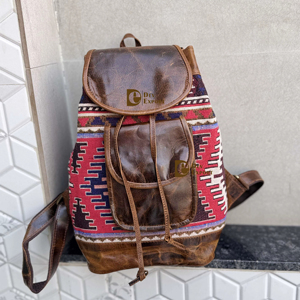 Jacquard Leather Handmade <b>Backpack</b> Unisex Multi-Use New Classic Design Houndstooth Pattern Lightweight 22L Capacity Fashion - Product Image 1