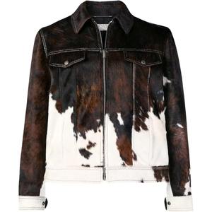 Chaqueta de cuero de vaca de alta gama para hombre, estilo camionero, con pelo auténtico de vaca, color marrón oscuro y con manchas blancas. - Product Image 5