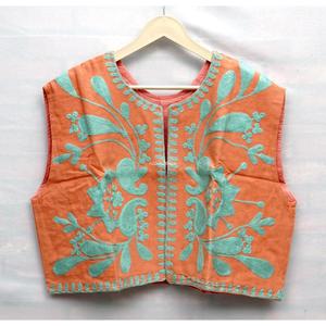 Boho Duck Suzani Short Vest <b>Women</b> Handmade Embroidered <b>Waistcoat</b> Festival Jacket Floral Pattern 100% Cotton Eco-Friendly - Product Image 1